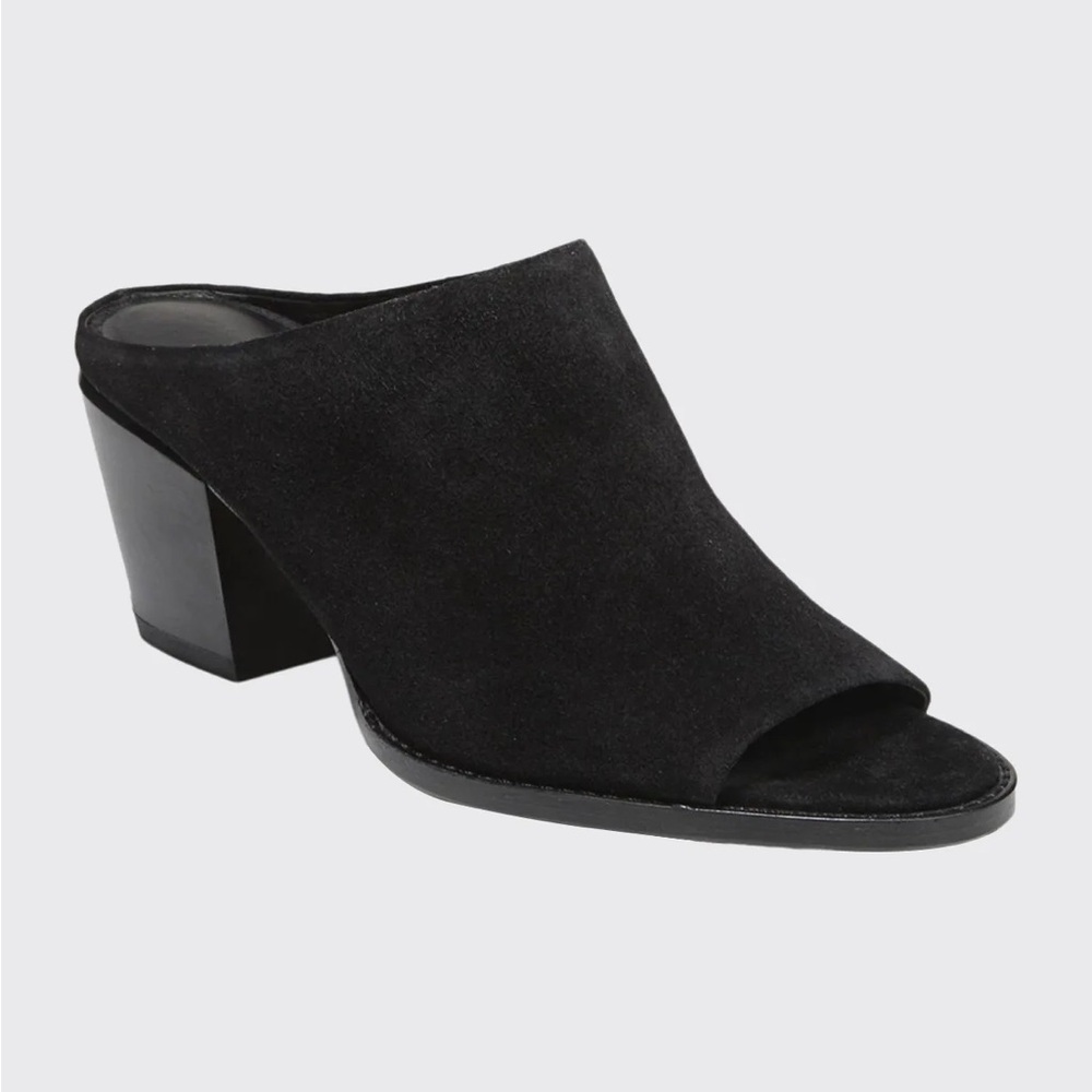 Vince Vedra Suede Mule Sandals Size 8 Black Block Heel Like New $295 Retail